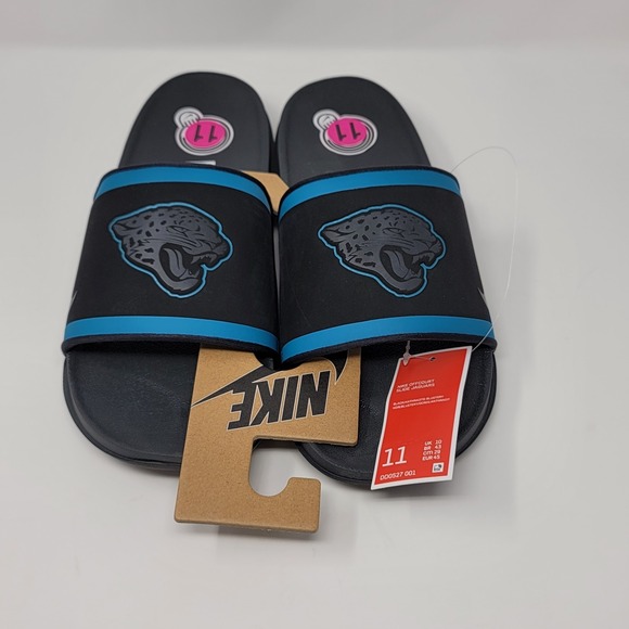 Nike Offcourt Slide Jacksonville Jaguar Size 11‎ NFL Black/Teal Sandals DD0527 - Picture 1 of 7